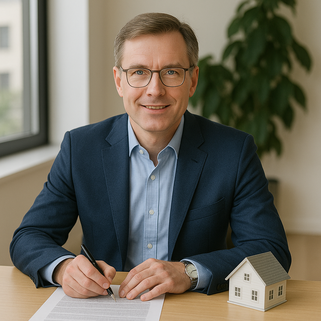 Professional male property management consultant reviewing commercial building plans